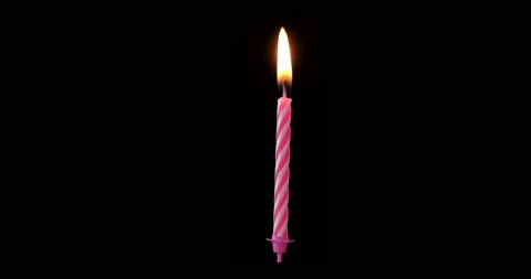 Realistic full-sized single pink birthday candlelight isolated on black back Stock Footage 141727374