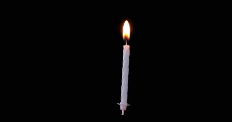 Realistic full-sized single white birthday candlelight isolated on black back Video stock 141727846