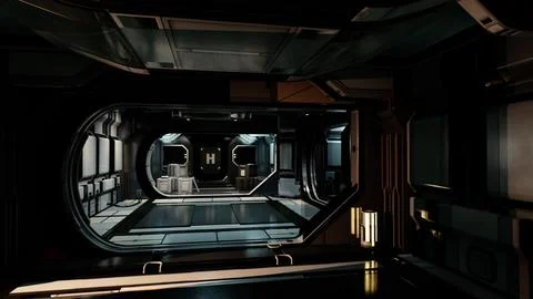 Realistic futuristic sci-fi spaceship corridor Stock Illustration