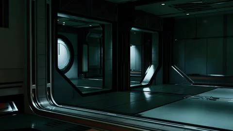 Realistic futuristic sci-fi spaceship corridor Stock Illustration