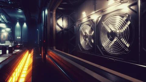 Realistic futuristic sci-fi spaceship corridor Stock Illustration