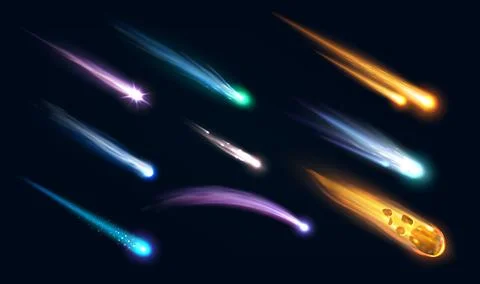Realistic galaxy space meteors, comets, asteroids Illustrazione stock