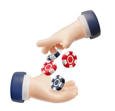 Realistic game chips falling in hand 3d vector illustration, cartoon red and Stock Illustration