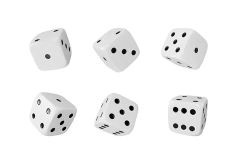 Realistic game dice 3d vector set, white cube with random numbers of black dots Stock Illustration