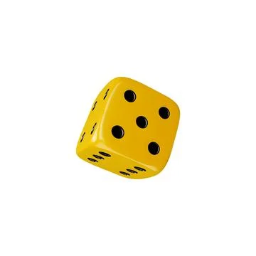 Realistic game dice falling 3d vector, yellow cube with black dots, gambling Illustration