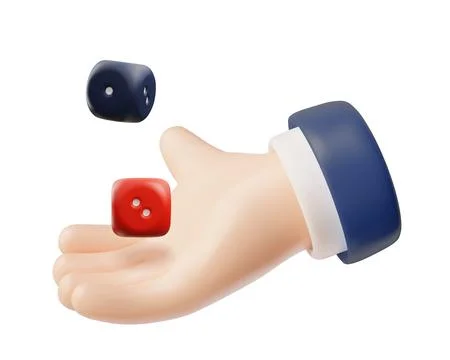 Realistic game dices falling in hand 3d vector illustration, red and black cube Stock Illustration