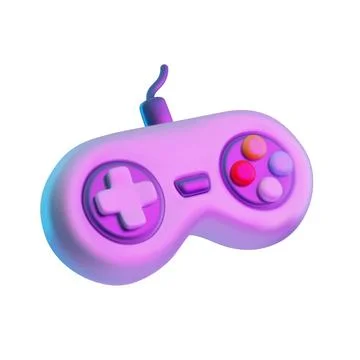 Realistic gamepad 3D plastic vector icon, purple game wired controller joystick Stock Illustration