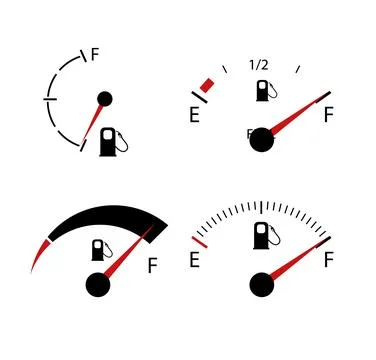 Realistic gasoline tank indicator with pointer on automotive dashboard. Vector Stock Illustration