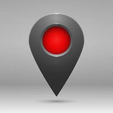 Realistic geolocation map pin code icon. The geolocation icon is dark gray with Stock Illustration