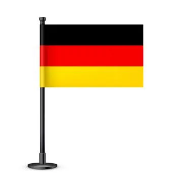 Realistic German table flag on a black steel pole. Souvenir from Germany. Desk Illustrazione stock