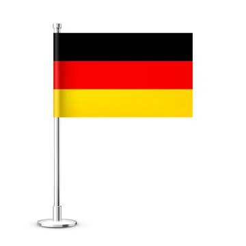 Realistic German table flag on a chrome steel pole. Souvenir from Germany. Desk Stock Illustration