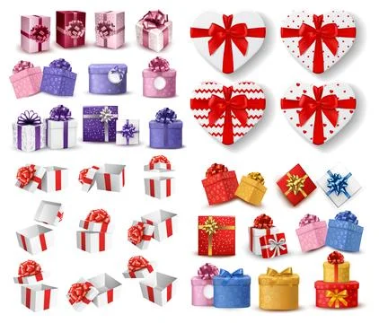 Realistic Gift Box and Present Icons Vector Stock Illustration