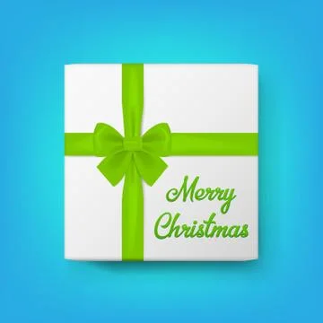 Realistic gift box and text Merry Christmas. Vector illustration. Stock Illustration