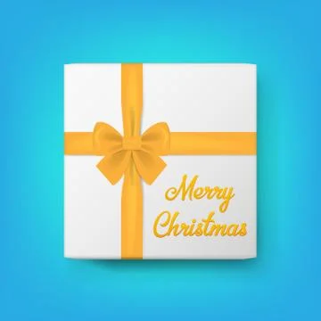 Realistic gift box and text Merry Christmas. Vector illustration. Stock Illustration