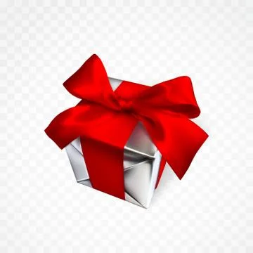 Realistic gift box with red bow isolated on transparent background. Vector il 스톡 일러스트