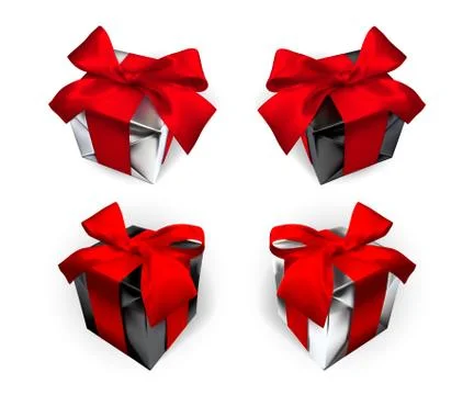 Realistic gift box with red bow isolated on gray background. Vector illustrat Stock Illustration