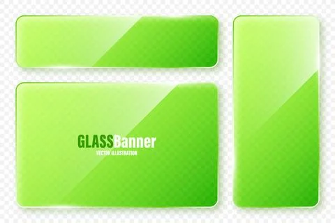 Realistic glass frames collection. Green transparent glass banners with flares Stock Illustration