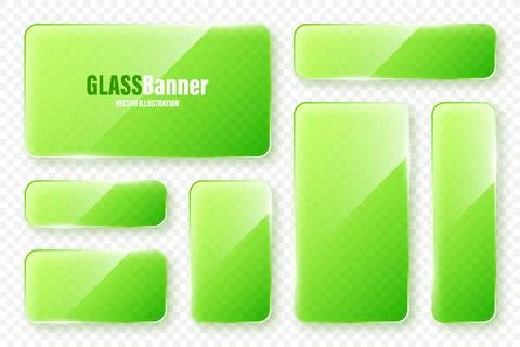 Realistic glass frames collection. Green transparent glass banners with flares Stock Illustration