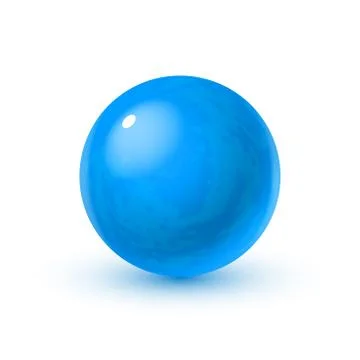 Realistic glass sphere with shadows, reflection of sky in mirror surface of blue Stockillustratie
