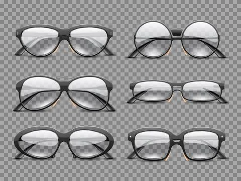 Realistic glasses. Ocular plastic frames with transparent lenses, classic models イラスト素材