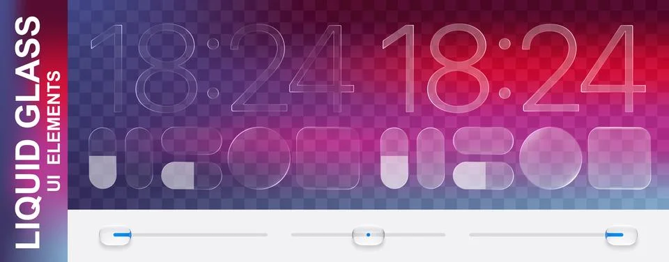 Realistic glassmorphism style basic IU mockup elements isolated on transparent Stock Illustration