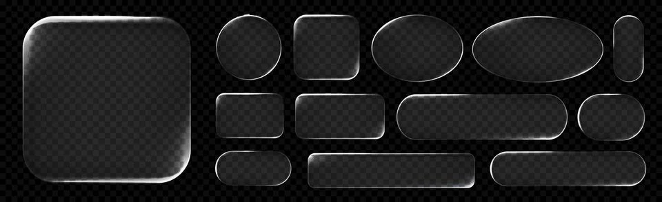 Realistic glassmorphism style basic IU mockup elements isolated on black Stock Illustration