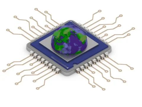 Realistic globe icon on cpu 3d render Stockillustratie
