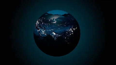 A realistic globe at night. The rotating Earth. Technology, business Stock Footage 76352728