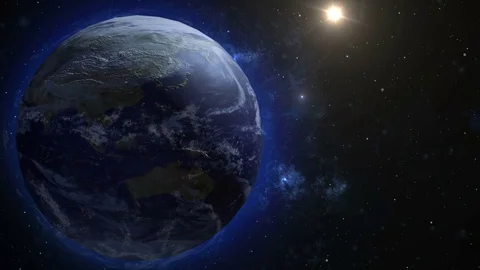 A realistic globe at night. The rotating Earth. Technology, business Stock Footage 83440915