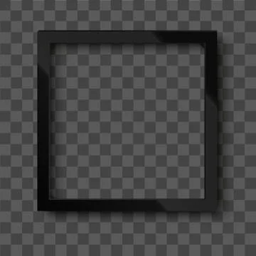 Realistic glossy black square frame on transparent background. Vector. Stock Illustration