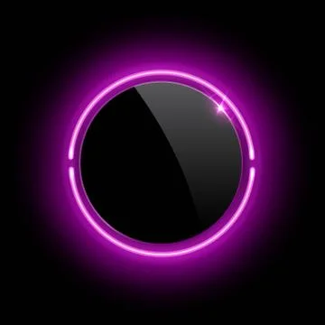 Realistic glossy plastic button with pink neon circle frame Stock Illustration