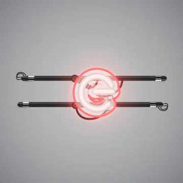 Realistic glowing double neon charcter on and off from a fontset, vector illu Stock Illustration