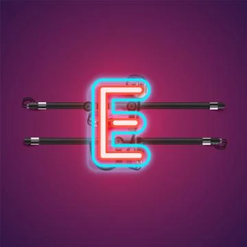 Realistic glowing double neon charcter from a fontset with console, vector il Illustrazione stock