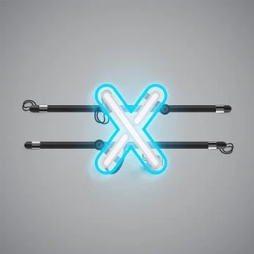 Realistic glowing double neon charcter on and off from a fontset, vector illu Stock Illustration