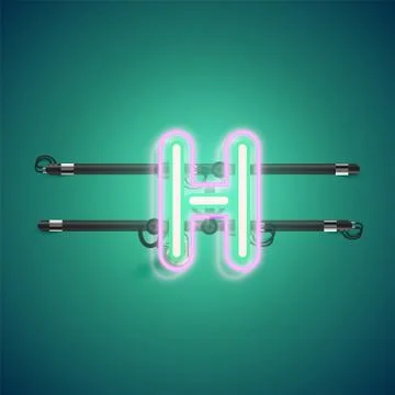 Realistic glowing double neon charcter on and off from a fontset, vector illu Stock Illustration