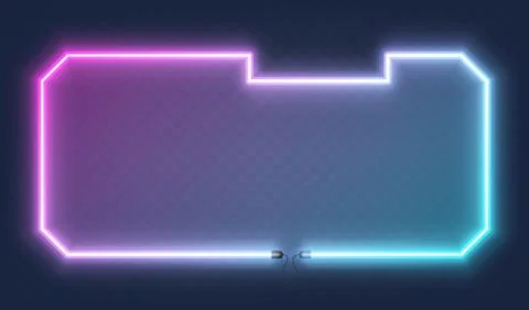 Realistic glowing shape neon square frame isolated on transparent background Illustrazione stock