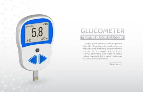 Realistic glucose meter vector illustration. Diabetes blood glucose test. Mod Stock Illustration