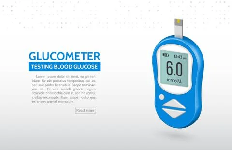 Realistic glucose meter vector illustration. Diabetes blood glucose test. Mod Stock Illustration