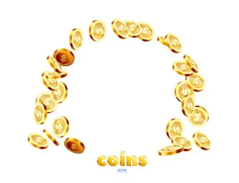 Realistic Gold coins falling down. Stock Illustration