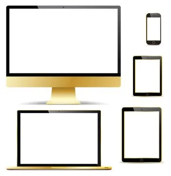 Realistic Gold Computer Collection Stock Illustration
