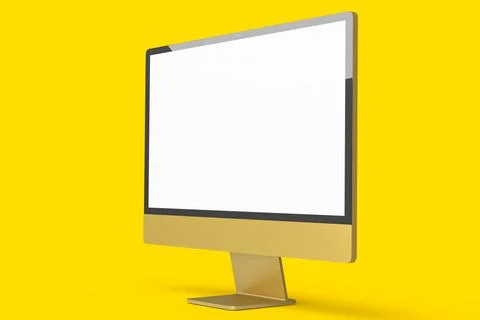 Realistic gold computer screen display isolated on yellow background. Ilustración de archivo