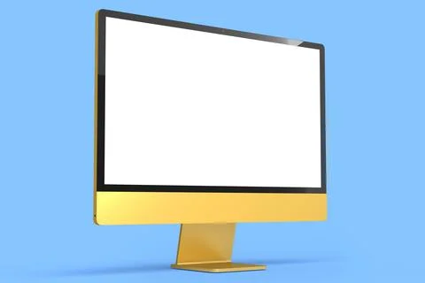 Realistic gold computer screen display with keyboard and mouse isolated on bl Stock Illustration
