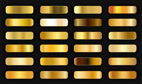 Realistic gold gradient texture pack 24 in 1. Fill and stroke effects. Shiny Stock Illustration