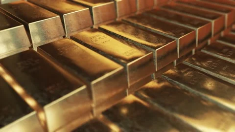 Realistic gold ingots animation abstract background for finance 4K stock video Stock Footage 134292046