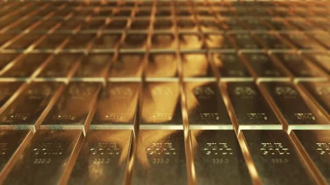 Realistic gold ingots animation abstract background for finance 4K stock video Stock Footage 134651648