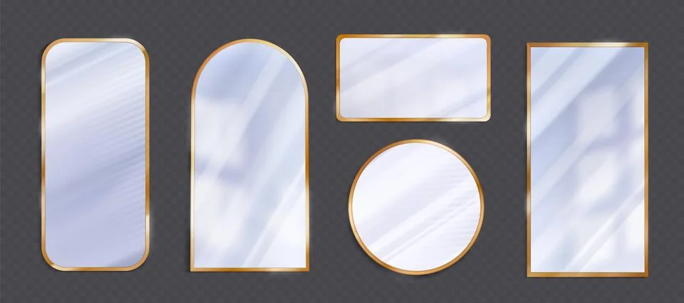 Realistic gold mirror with reflection vector set Stock Illustration