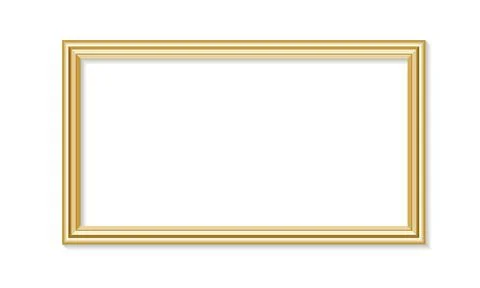 Realistic Gold Vintage Rectangular Picture Frame Isolated on White Backgrou.. Stock Illustration