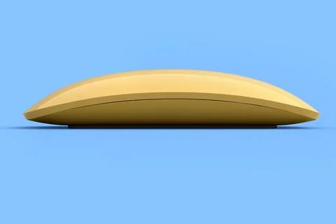Realistic gold wireless computer mouse with touch isolated on blue background Stock Illustration