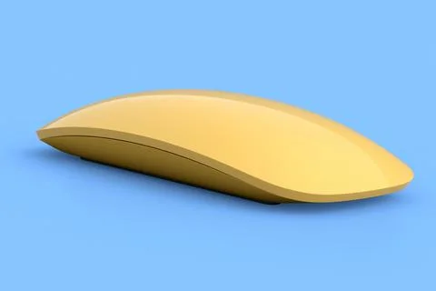 Realistic gold wireless computer mouse with touch isolated on blue background Illustrazione stock