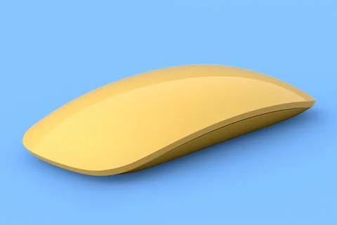 Realistic gold wireless computer mouse with touch isolated on blue background Stock Illustration